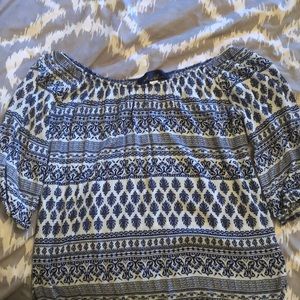 Off-shoulder Navy and Paisley Top